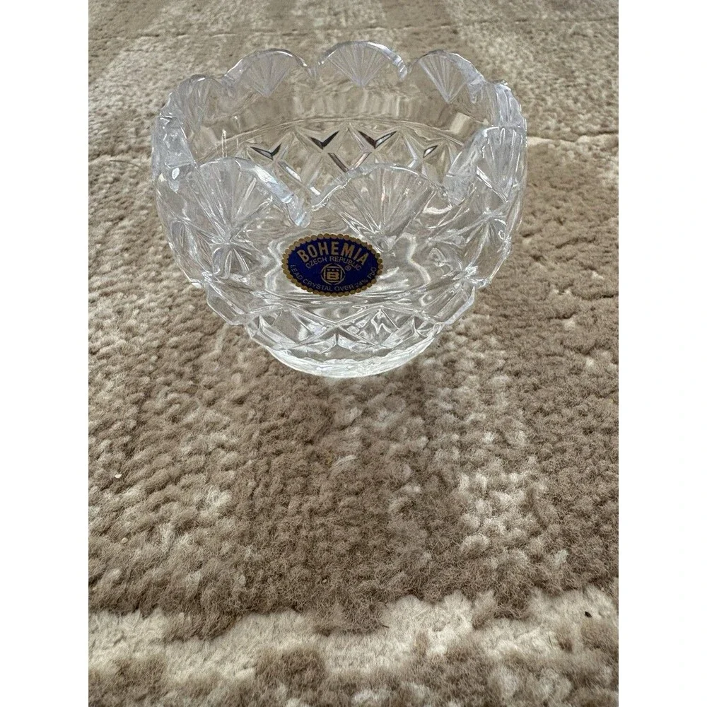 Bohemia Czech Republic Lead Crystal Bowl 24% PbO Scalloped Cut Glass Dish